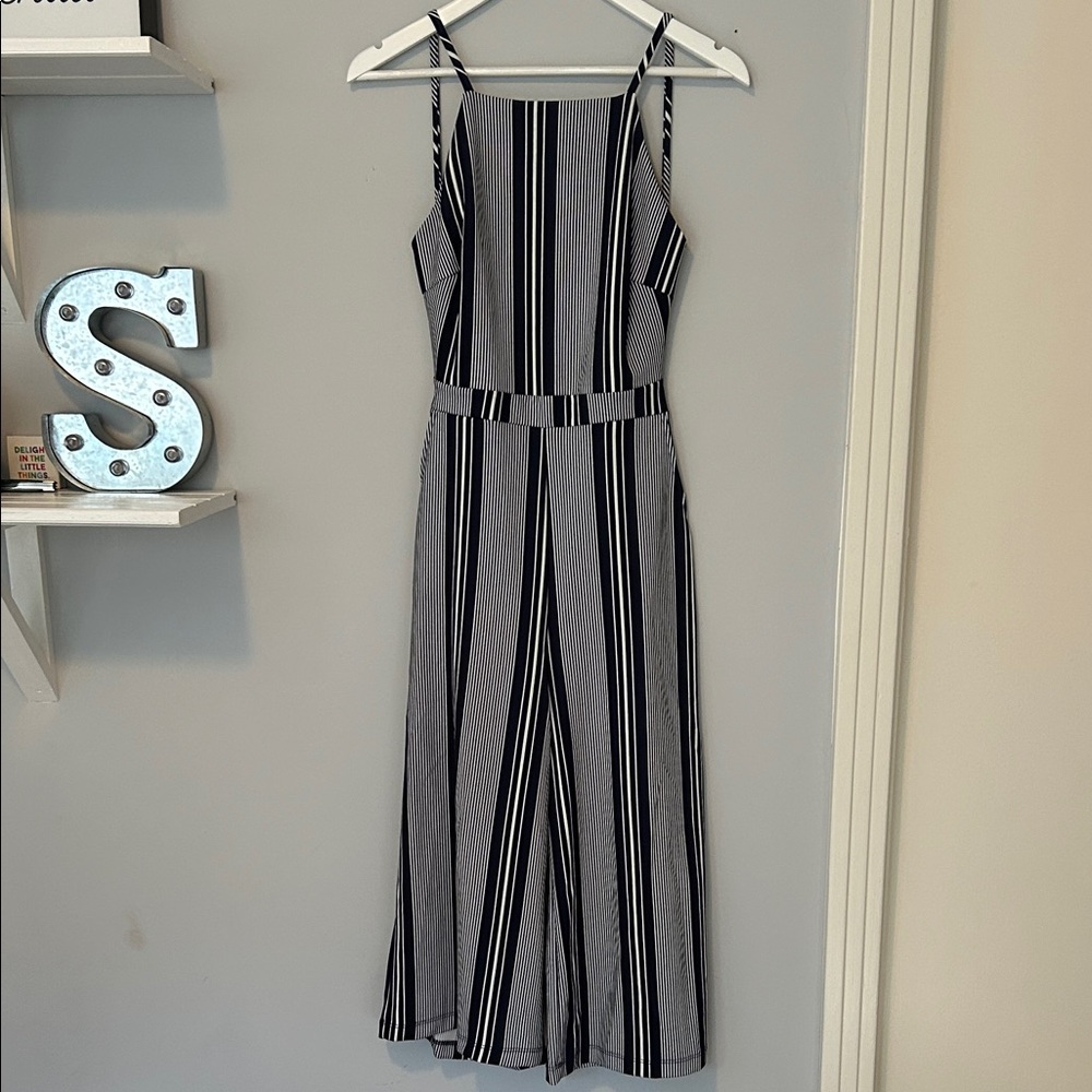 Open Back Striped Navy and White Jumpsuit